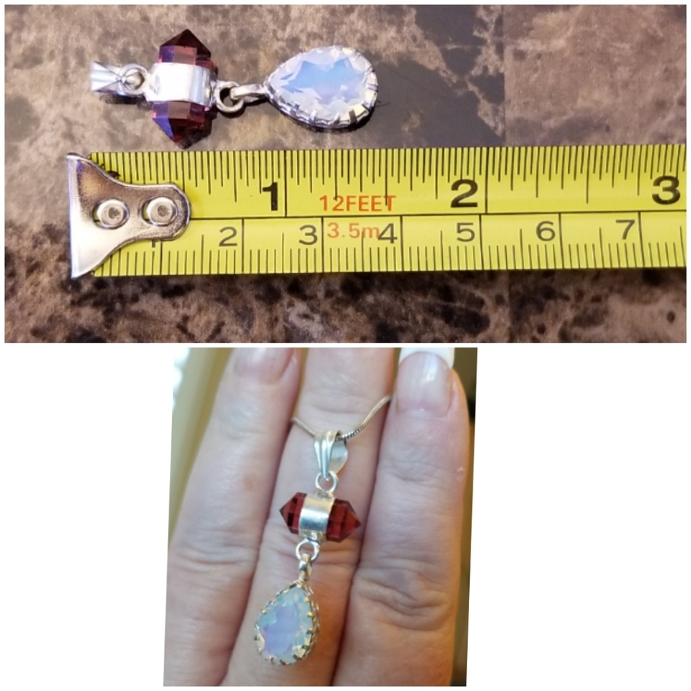 Gen. Milky White Opal/Pink Tourmaline Pendant 1.5" - Picture 6 of 6